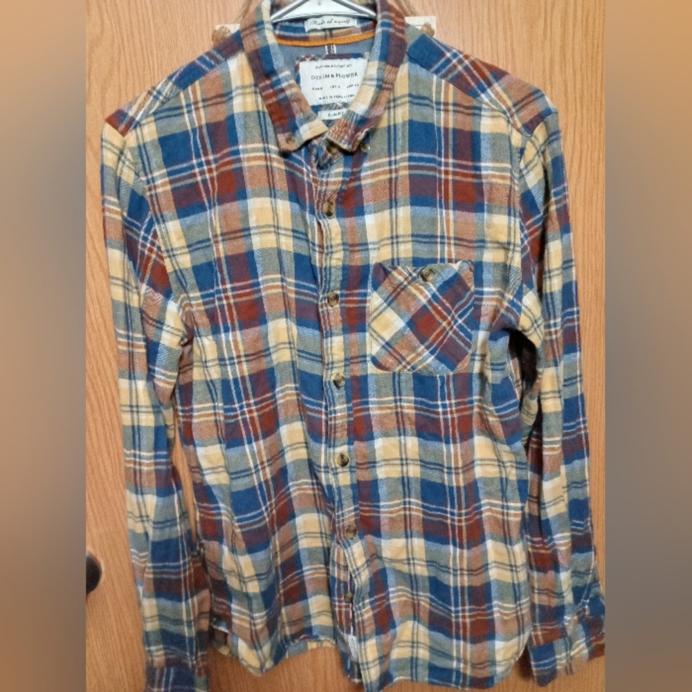 Denim & Flower Flannel Shirt Men's Size Medium Slim Fit